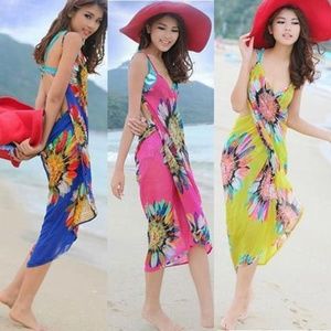Women Sexy Floral Chiffon Bikini Beach Dress